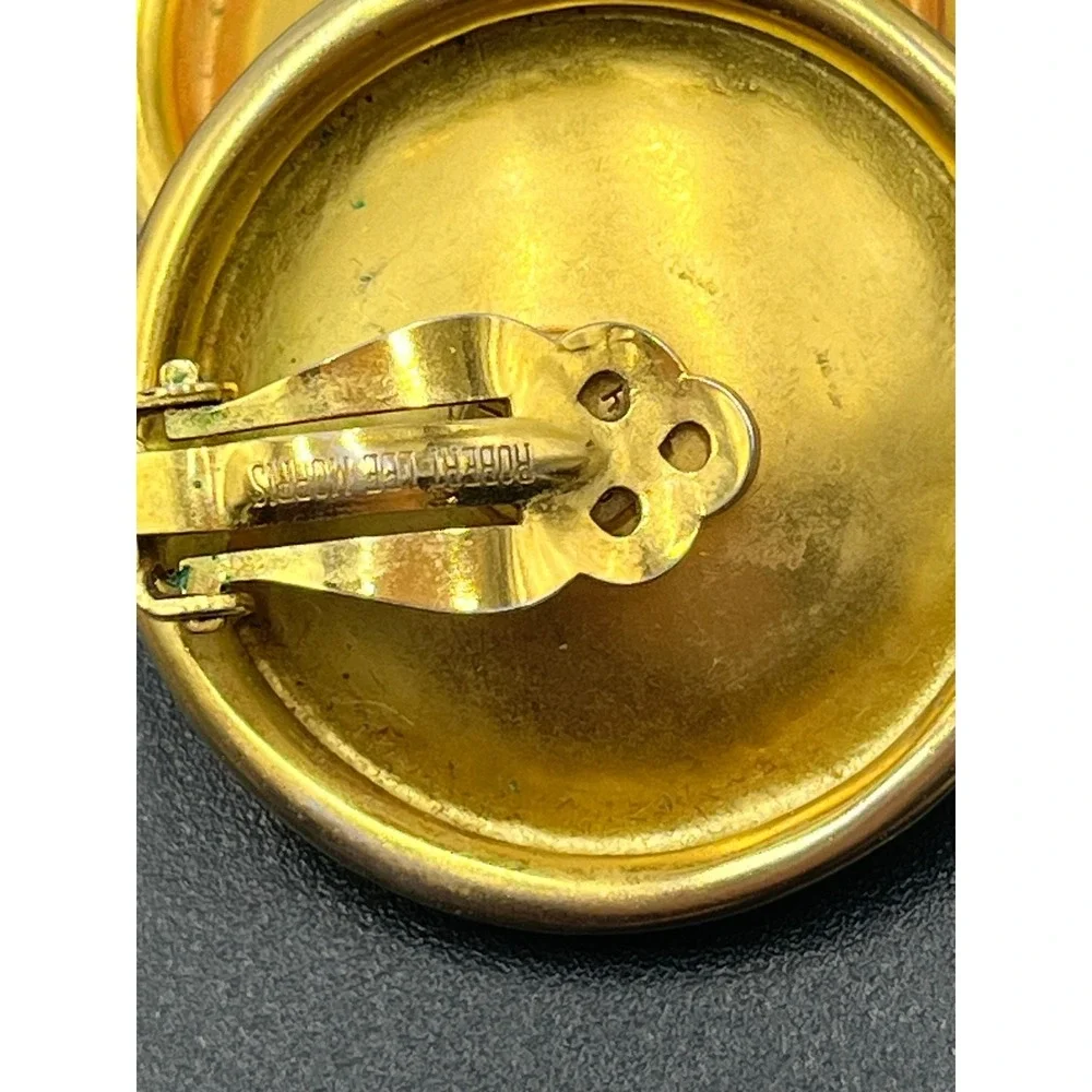 Robert Lee Morris RLM Signed Vintage Gold Tone Round Dome Clip-On Earrings